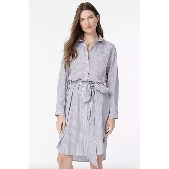 J. Crew Dresses & Skirts - J. Crew Classic-fit Crisp Cotton Poplin Shirtdress Blue Striped Old Money Size 0